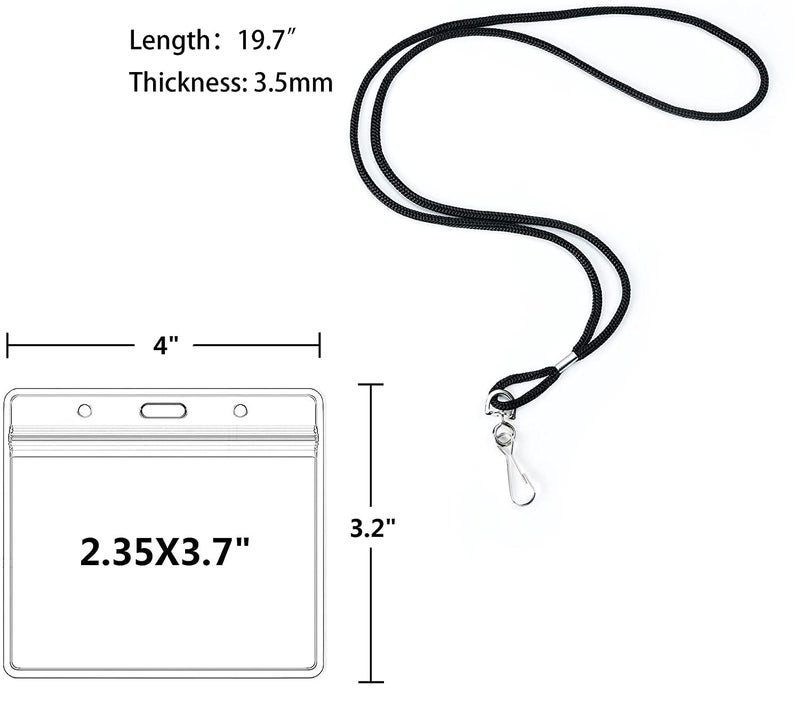 COTODO 50 Clear Plastic Horizontal Name Tags Badge ID Card Holders and 50 Black Lanyards with Swivel Hook - Image 2